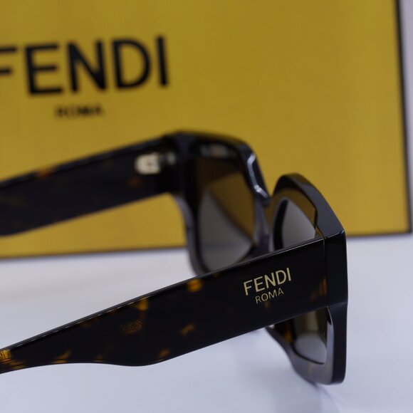 Fendi FE40162F 52E Geometric Sunglasses - Dark Havana